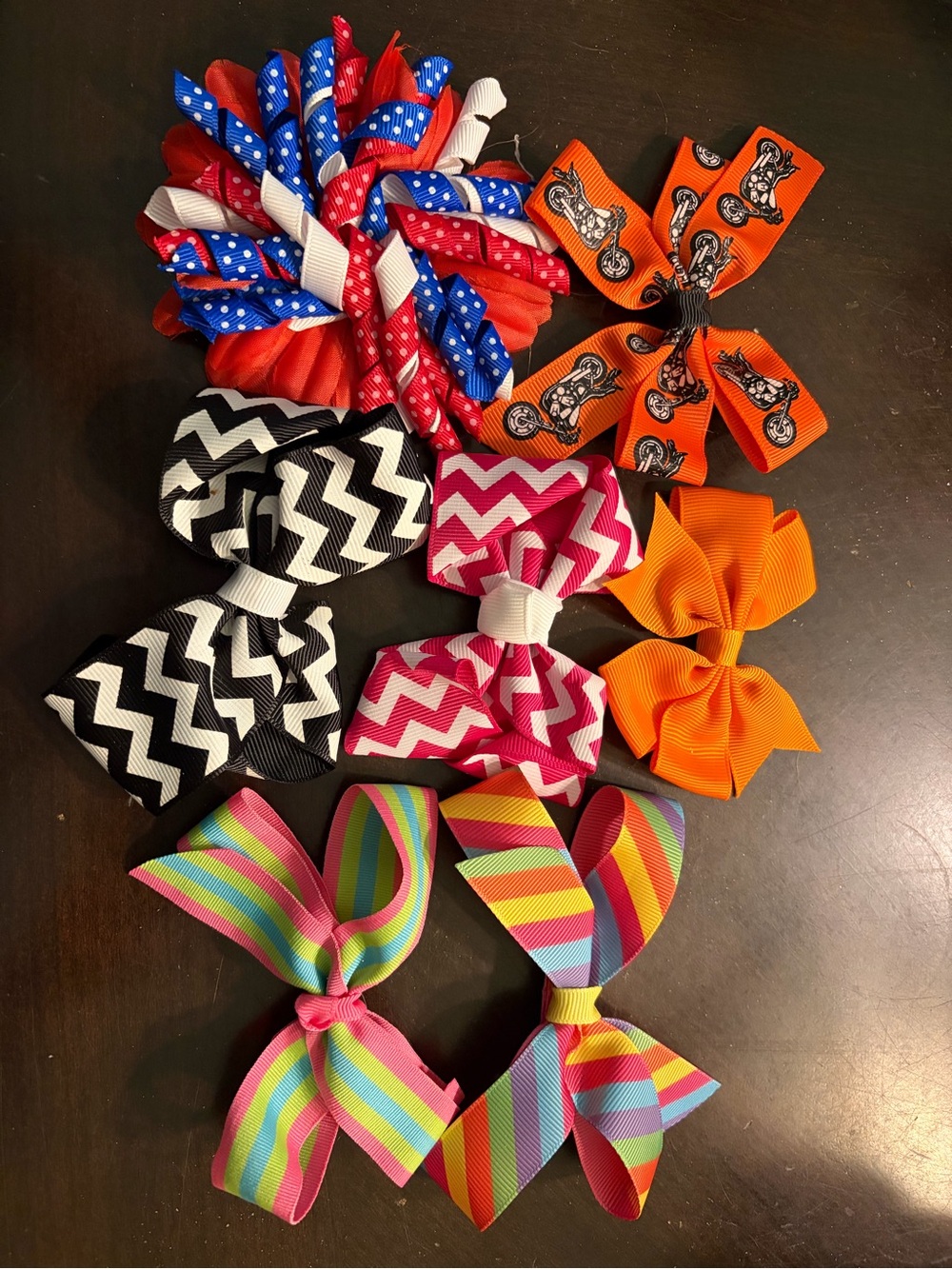 Bundle of 7 clip on handmade hair bows w/ motorcycles and July 4th